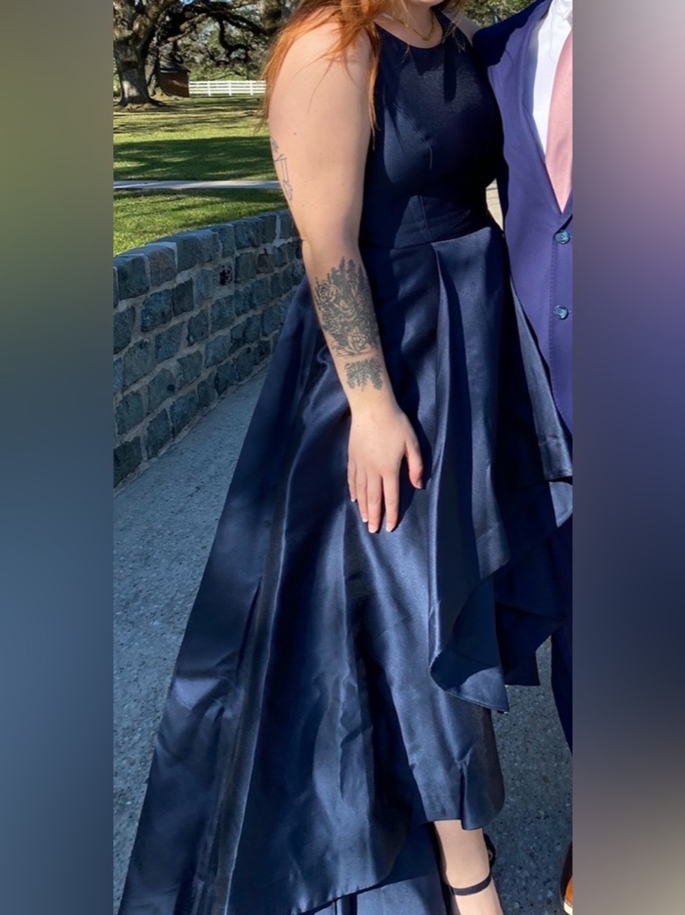 Adrianna Papell Navy Satin Full A-Line Skirt